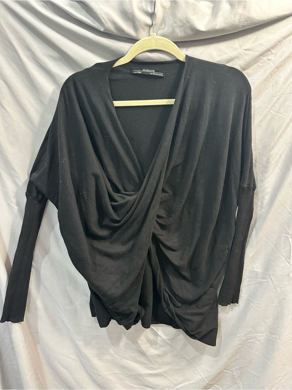 All Saints ITAT Black Draped Front Womens Top
